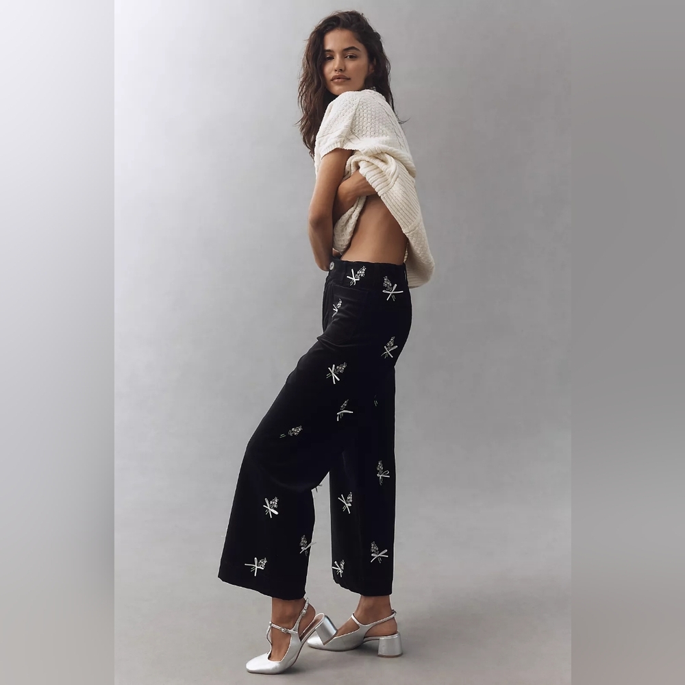 NWT Anthrolologie The Colette 3D Bouquets Crop Pants by Maeve Size 27